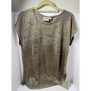 Dantelle top Womans Shirt Sleeve Size Large Copper Metallic SHEIN B1